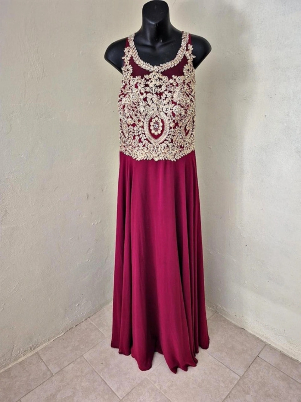 FIESTA FASHON Beaded Embellished Maxi Dress in Color Vino 2xl
